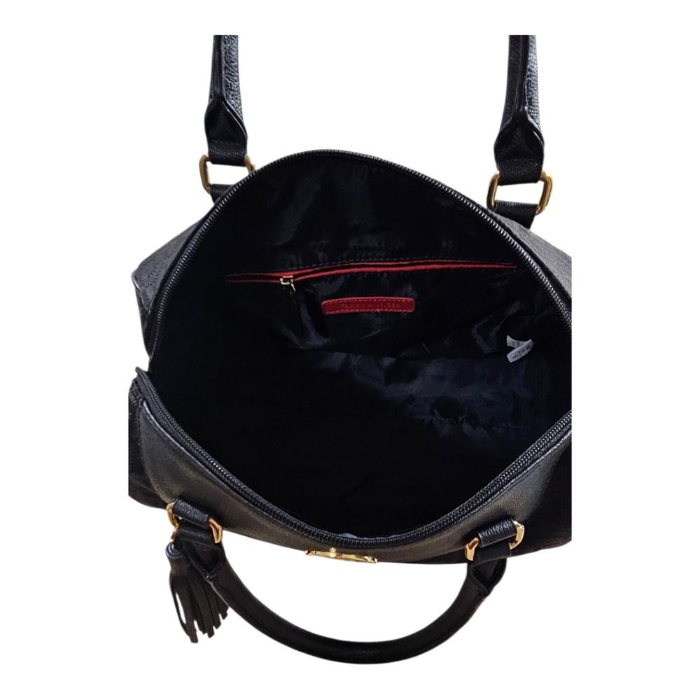 TOMMY HILFIGER Signature Jacquard Black Satchel with Large Tassel - Picture 7 of 8
